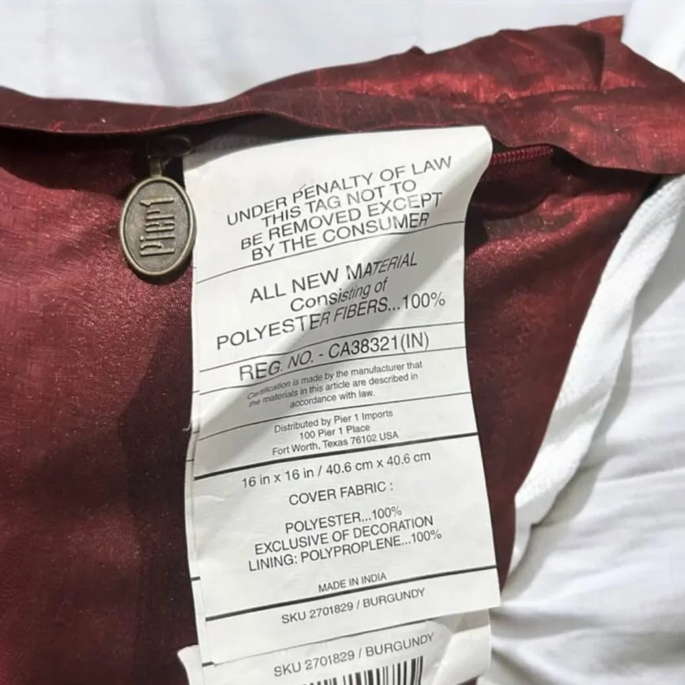 ✨ Pier 1 Imports Decorative Accent Pillow–Burgundy with Gold Beaded Grid NWT